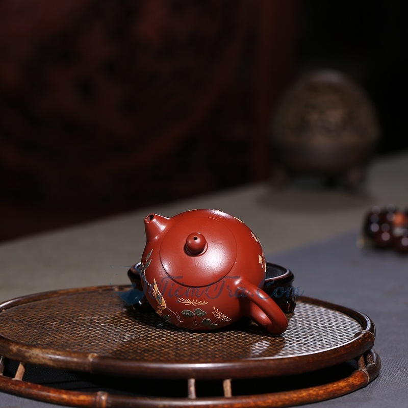 Ấm Trà Tây Thi Hoạ Mi Hoa Cúc Chu Sa 150ml am tra tay thi hoa mi hoa cuc 3 - Ấm Trà Tây Thi Hoạ Mi Hoa Cúc Chu Sa 150ml