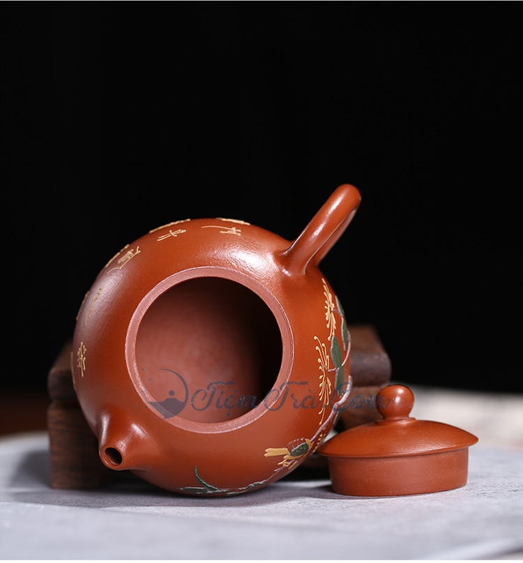 Ấm Trà Tây Thi Hoạ Mi Hoa Cúc Chu Sa 150ml am tra tay thi hoa mi hoa cuc 4 - Ấm Trà Tây Thi Hoạ Mi Hoa Cúc Chu Sa 150ml