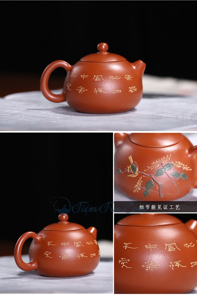 Ấm Trà Tây Thi Hoạ Mi Hoa Cúc Chu Sa 150ml am tra tay thi hoa mi hoa cuc 6 - Ấm Trà Tây Thi Hoạ Mi Hoa Cúc Chu Sa 150ml